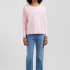 T-shirt manches longues à col rond en coton rose coupe Relaxed