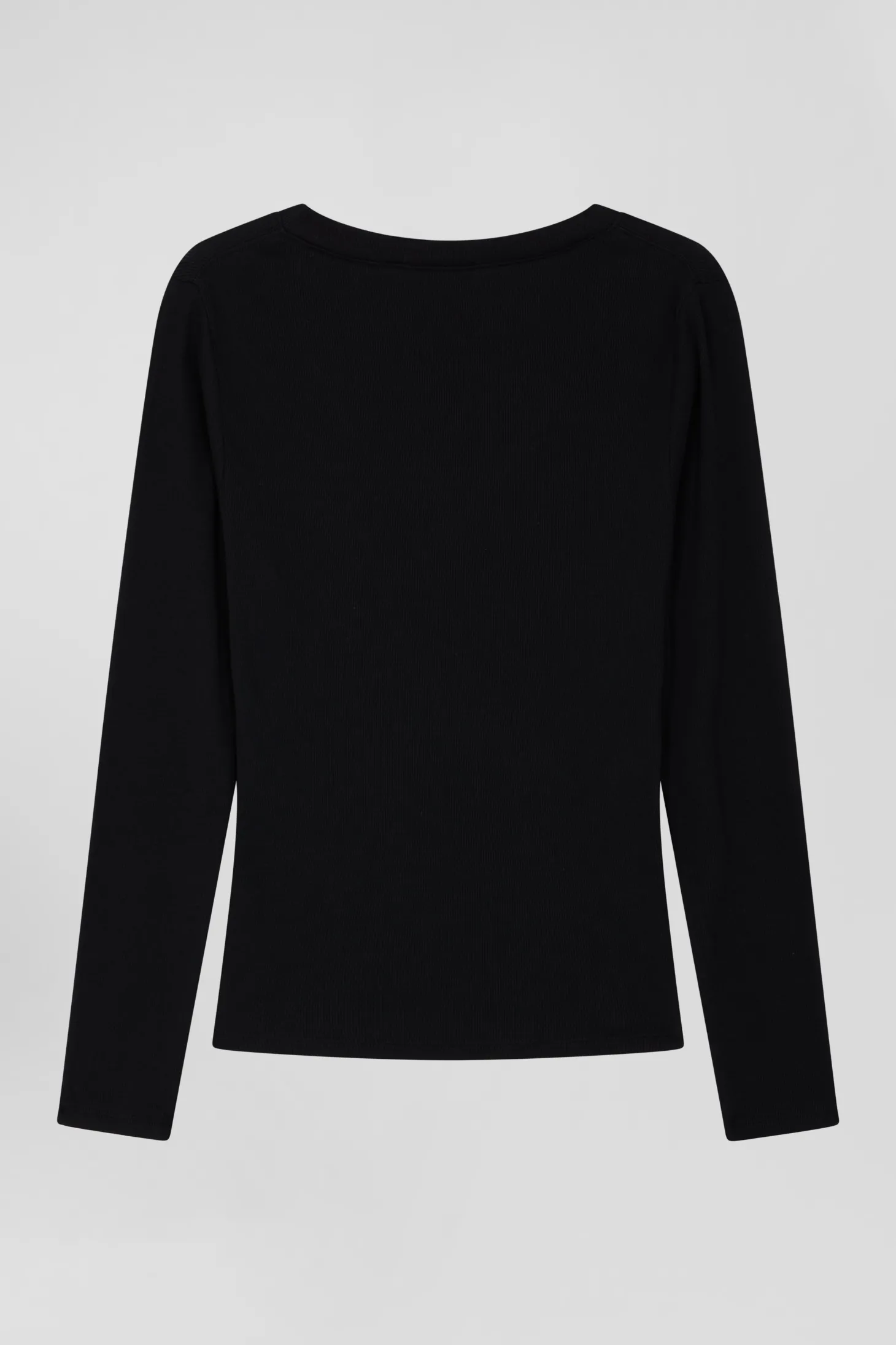 T-shirt manches longues à col V en coton noir coupe Slim