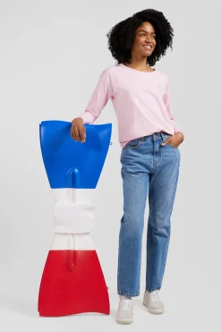 T-shirt manches longues à col rond en coton rose coupe Relaxed
