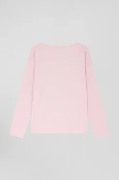 T-shirt manches longues à col rond en coton rose coupe Relaxed