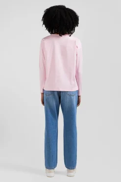 T-shirt manches longues à col rond en coton rose coupe Relaxed