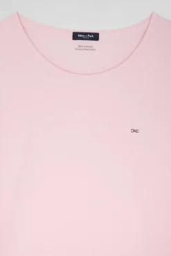 T-shirt manches longues à col rond en coton rose coupe Relaxed