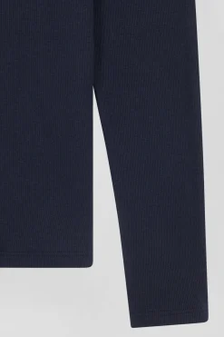 T-shirt manches longues à col V en coton bleu marine coupe Slim