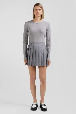 T-shirt manches longues col rond en coton gris coupe Slim