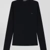 T-shirt manches longues col rond en coton noir coupe Slim