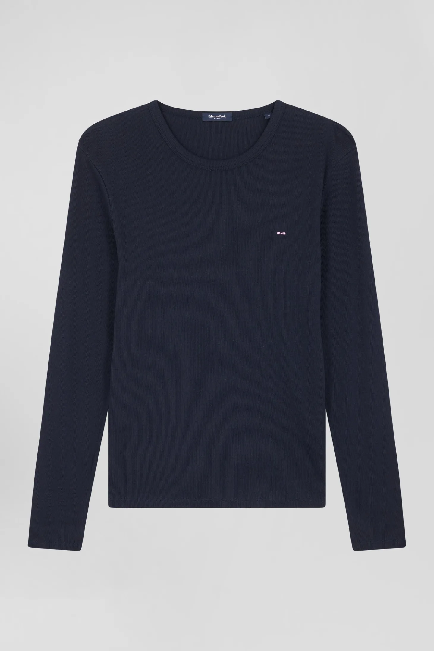 T-shirt manches longues col rond en coton bleu marine coupe Slim