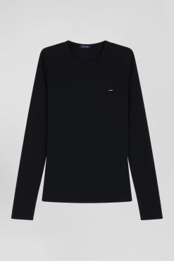T-shirt manches longues col rond en coton noir coupe Slim