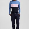 T-shirt manches longues colorblock en coton bleu coupe Regular