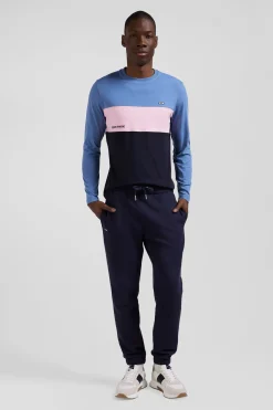T-shirt manches longues colorblock en coton bleu coupe Regular