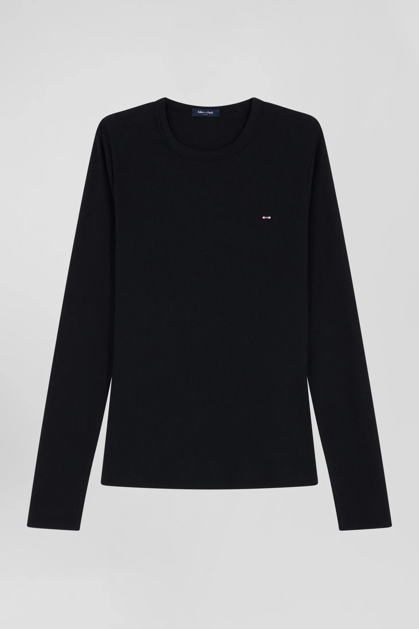 T-shirt manches longues col rond en coton noir coupe Slim