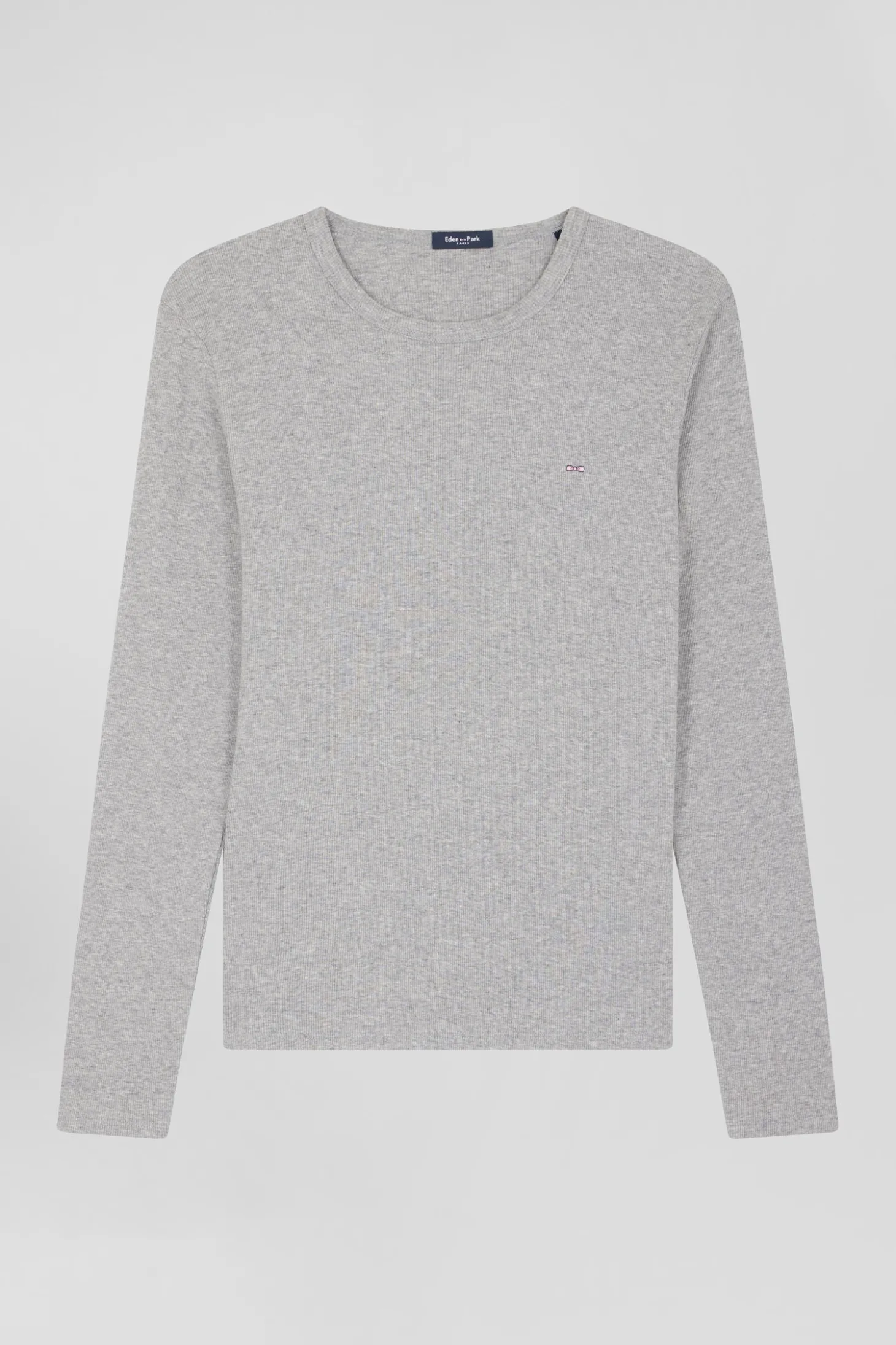 T-shirt manches longues col rond en coton gris coupe Slim