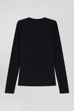 T-shirt manches longues col rond en coton noir coupe Slim