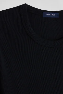 T-shirt manches longues col rond en coton noir coupe Slim