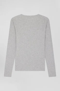 T-shirt manches longues col rond en coton gris coupe Slim