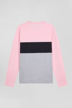 T-shirt manches longues colorblock en coton rose coupe Regular