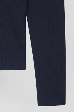 T-shirt manches longues col rond en coton bleu marine coupe Slim