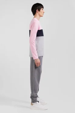 T-shirt manches longues colorblock en coton rose coupe Regular