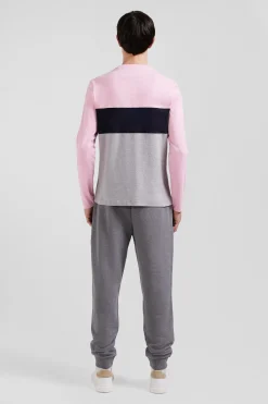 T-shirt manches longues colorblock en coton rose coupe Regular
