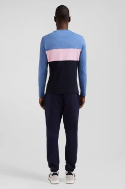 T-shirt manches longues colorblock en coton bleu coupe Regular