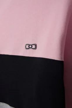T-shirt manches longues colorblock en coton rose coupe Regular