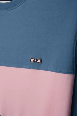T-shirt manches longues colorblock en coton bleu coupe Regular