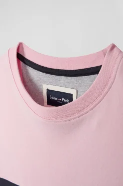 T-shirt manches longues colorblock en coton rose coupe Regular