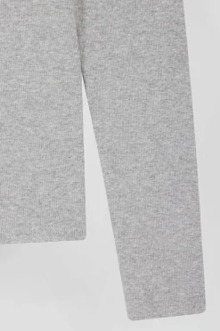 T-shirt manches longues col rond en coton gris coupe Slim