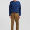 T-shirt manches longues en coton uni bleu coupe Slim