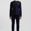T-shirt manches longues en coton bleu marine brodé coupe Regular