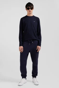 T-shirt manches longues en coton bleu marine broderie dos N°10 coupe Regular