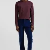 T-shirt manches longues en coton Pima bordeaux coupe Regular