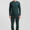 T-shirt manches longues en coton Pima bleu vert coupe Regular