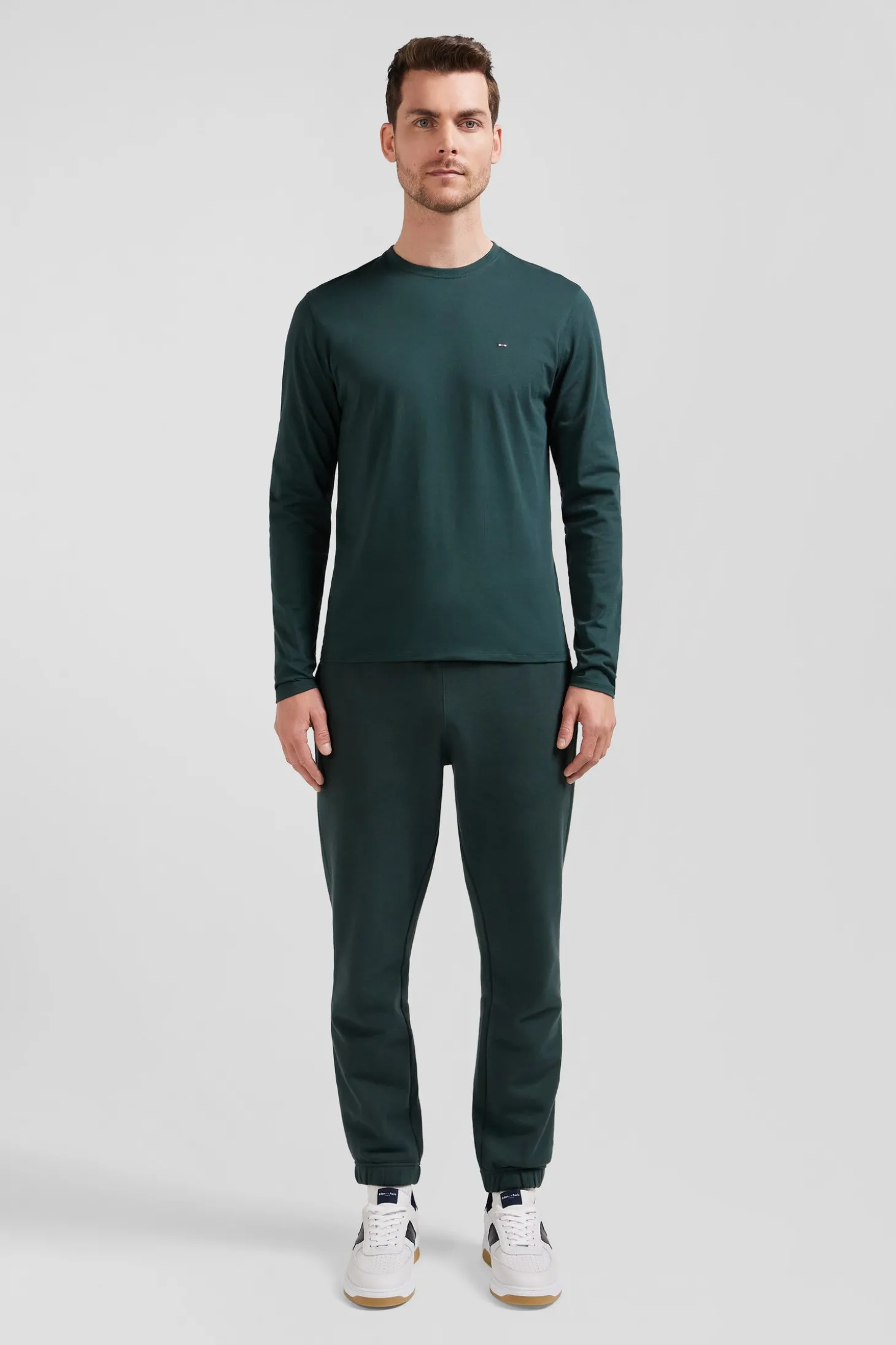 T-shirt manches longues en coton Pima bleu vert coupe Regular