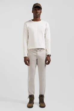 T-shirt manches longues en coton uni écru coupe Slim