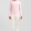 T-shirt manches longues en coton uni rose coupe Slim