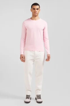 T-shirt manches longues en coton uni rose coupe Slim