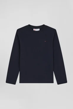 T-shirt manches longues en coton bleu marine broderie XV de France coupe Regular