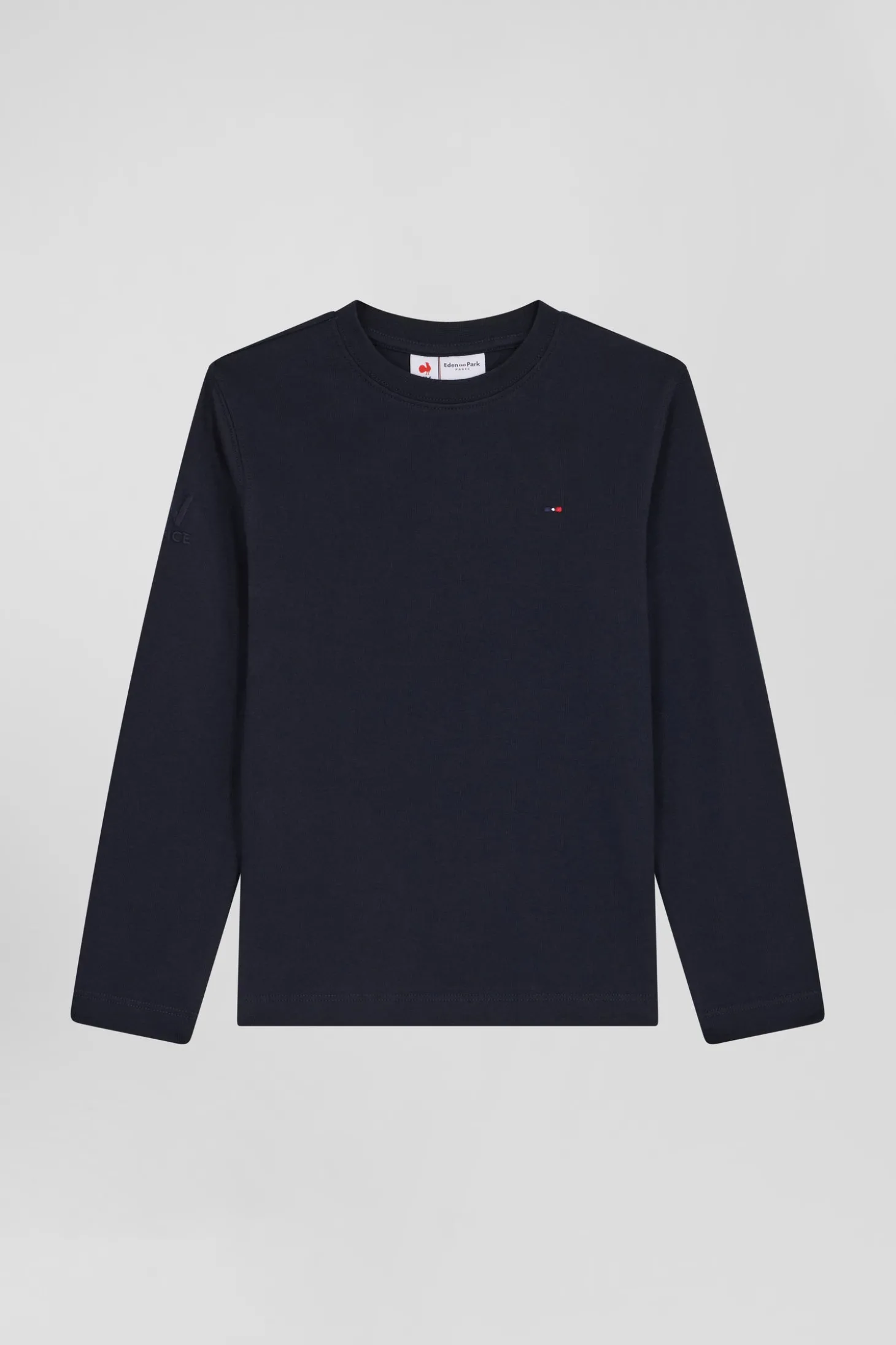 T-shirt manches longues en coton bleu marine broderie XV de France coupe Regular
