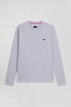 T-shirt manches longues en coton gris broderie et nœuds papillon cerclés