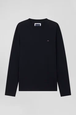 T-shirt manches longues en coton bleu marine patch dos imprimé fleuri coupe Regular