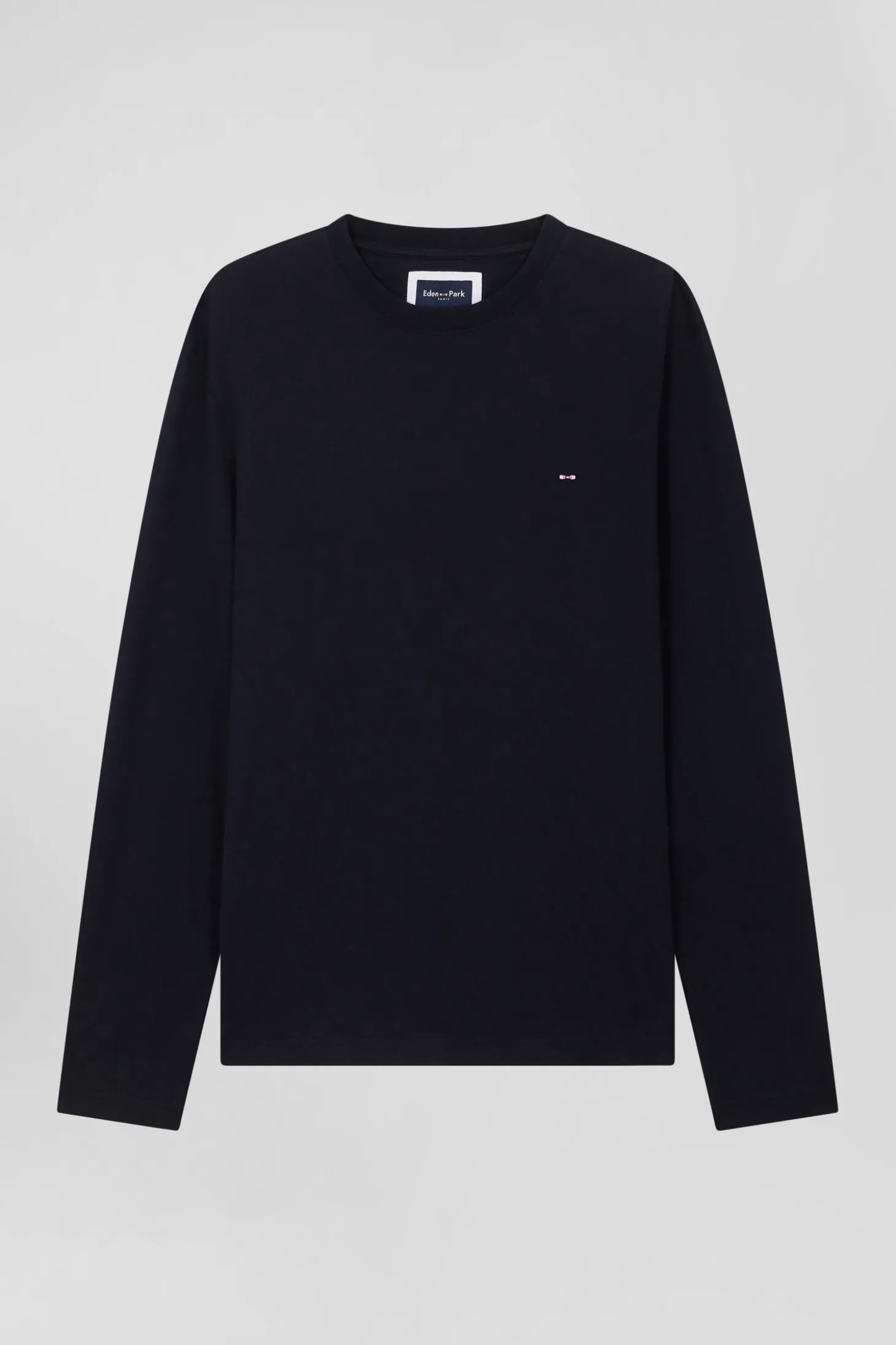 T-shirt manches longues en coton bleu marine patch dos imprimé fleuri coupe Regular