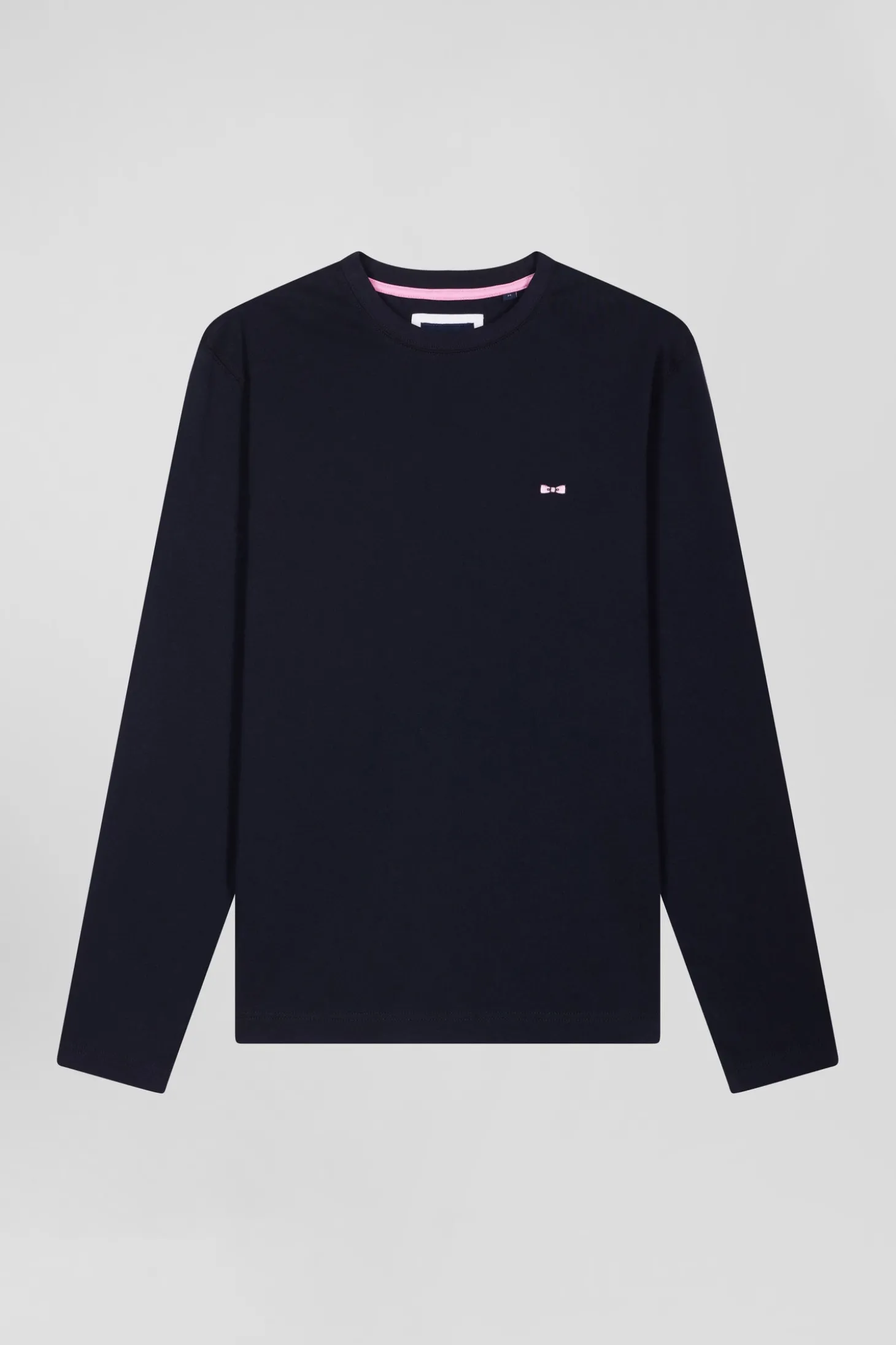 T-shirt manches longues en coton bleu marine broderie dos coupe Regular