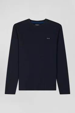 T-shirt manches longues en coton bleu marine broderie et nœuds papillon cerclés