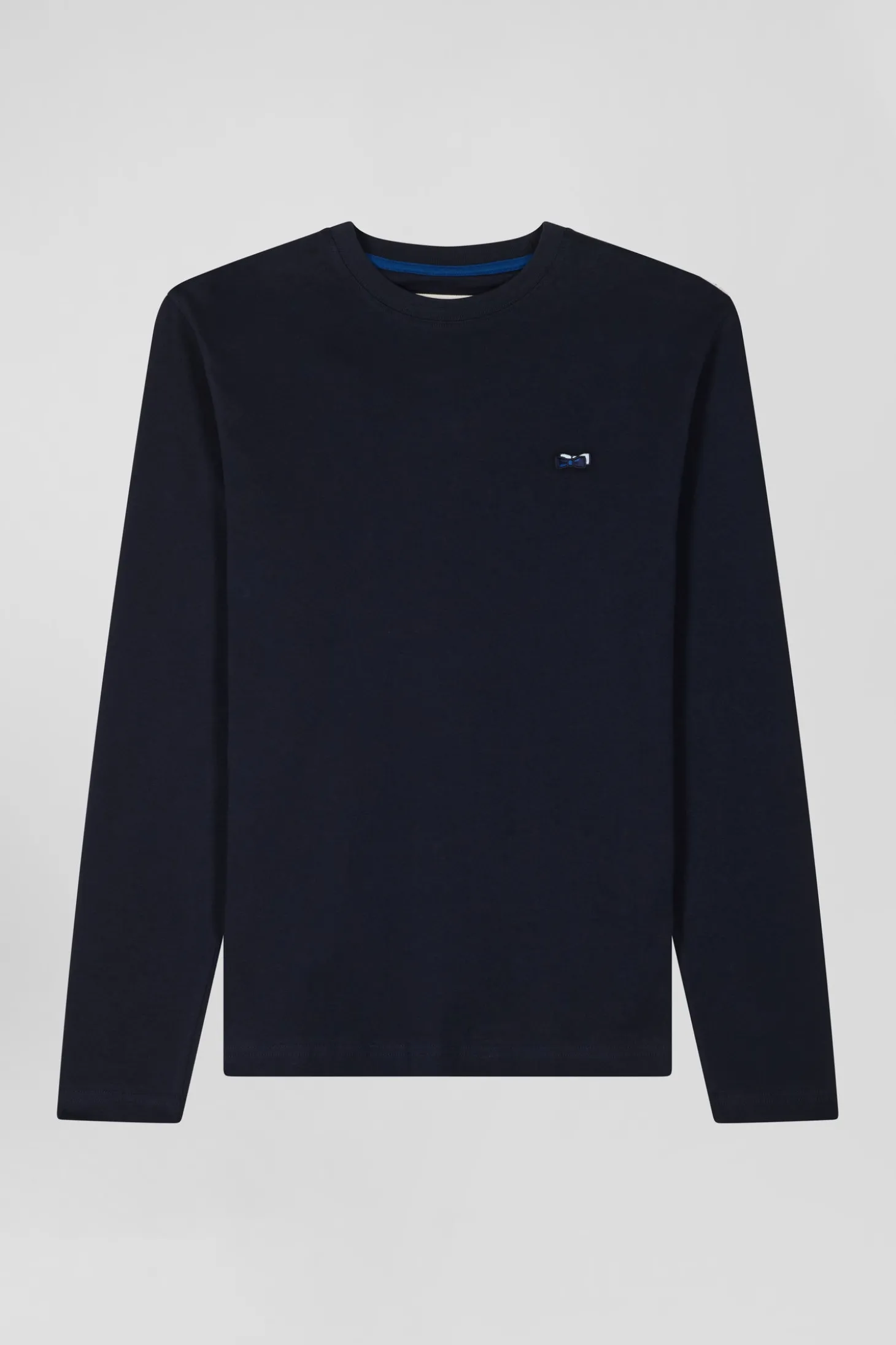 T-shirt manches longues en coton bleu marine broderie et nœuds papillon cerclés