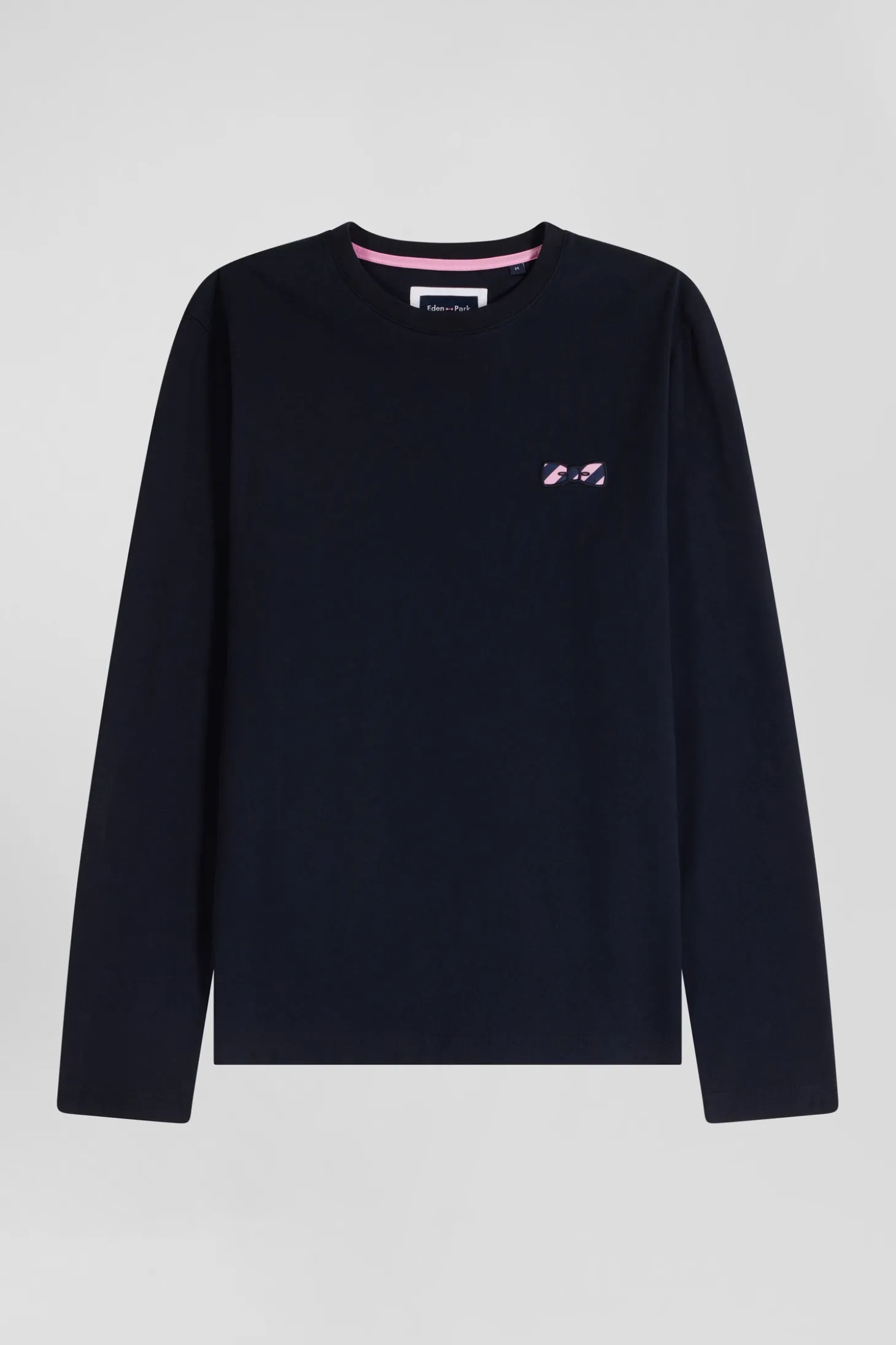 T-shirt manches longues en coton bleu marine brodé coupe Regular