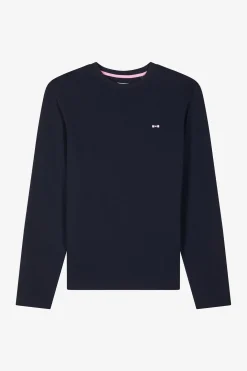 T-shirt manches longues en coton bleu marine broderie dos N°10 coupe Regular