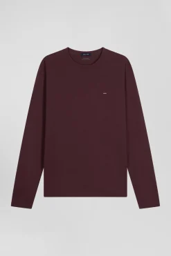 T-shirt manches longues en coton Pima bordeaux coupe Regular