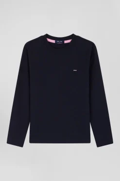 T-shirt manches longues en coton bleu marine broderie 10 coupe Regular