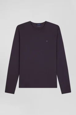 T-shirt manches longues en coton Pima marron foncé coupe Regular