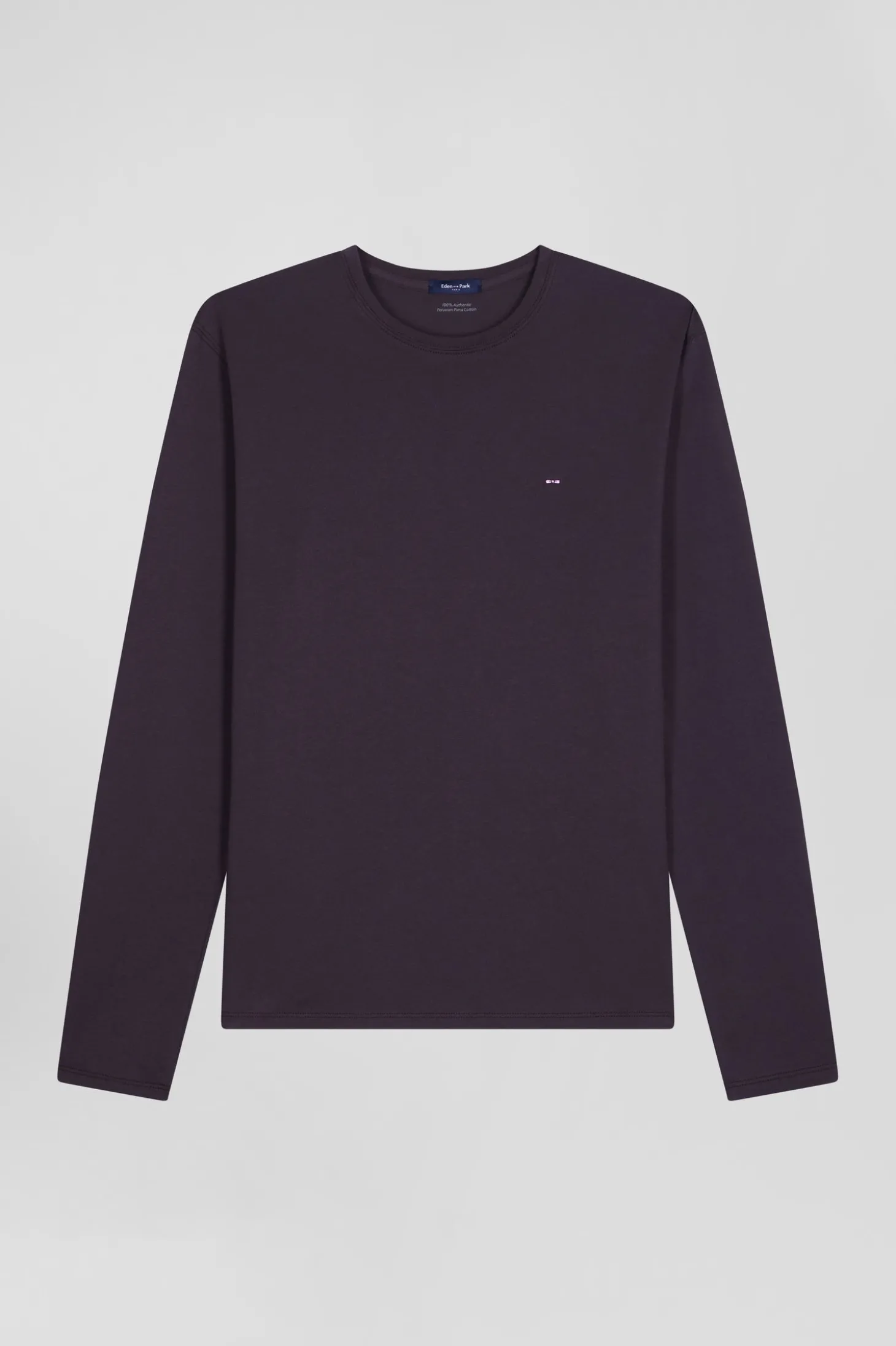 T-shirt manches longues en coton Pima marron foncé coupe Regular